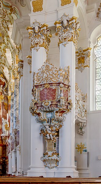 Abbot's box, Wieskirche, Steingaden, Bavaria, Germany.