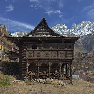 A traditional Kinnauri house made in Himalayan vernacular architectural style in Sangla, Himachal Pradesh, India