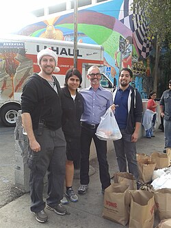 Activists Paul Major, Moj Mahdara, Los Angeles city councilman Mitch O'Farrell