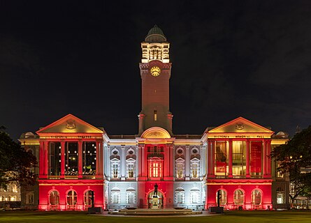 Night view of the Victoria Theatre, Singapore.