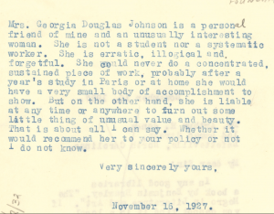 Letter from DuBois to Johnson. 1927. Web.