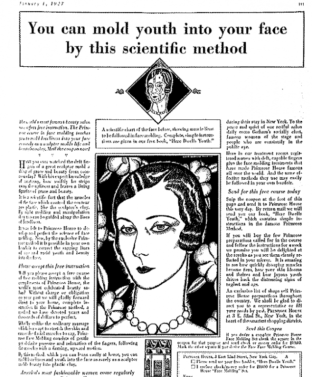 magazine page describing Auto-Facial Construction as scientific method for molding youth into your face