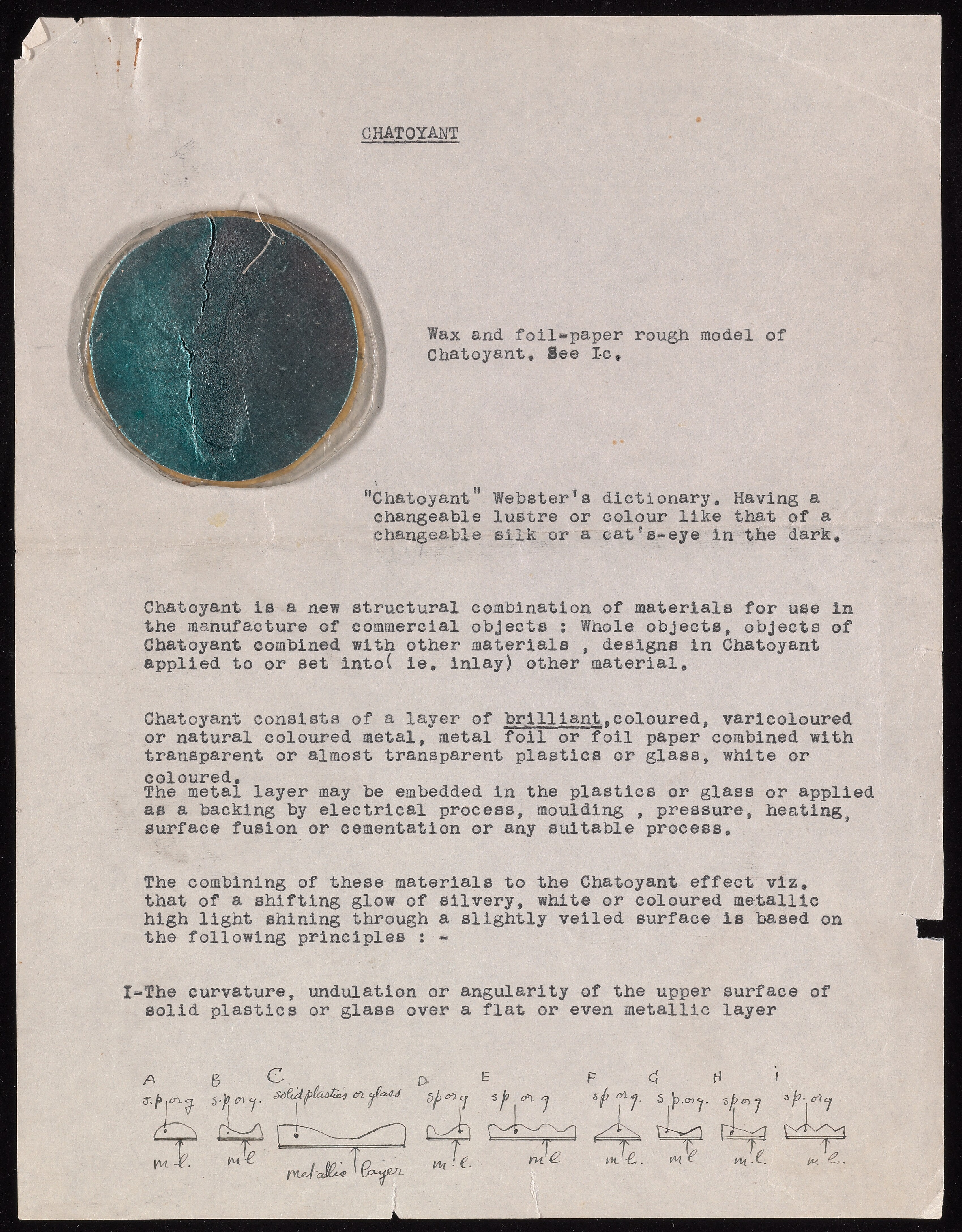 Letter describing Loy's design for Chatoyant