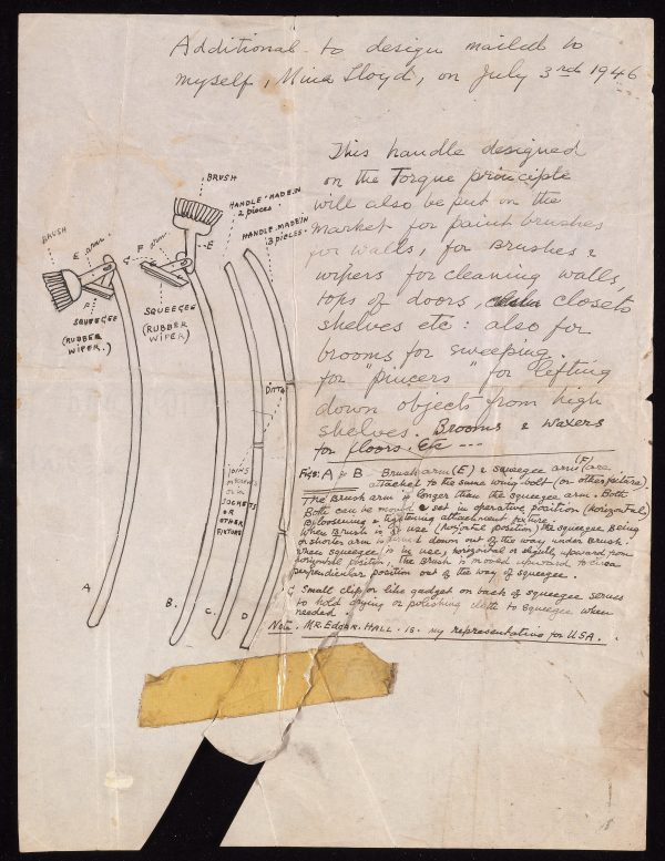 Loy's drawing of a mop with hinge