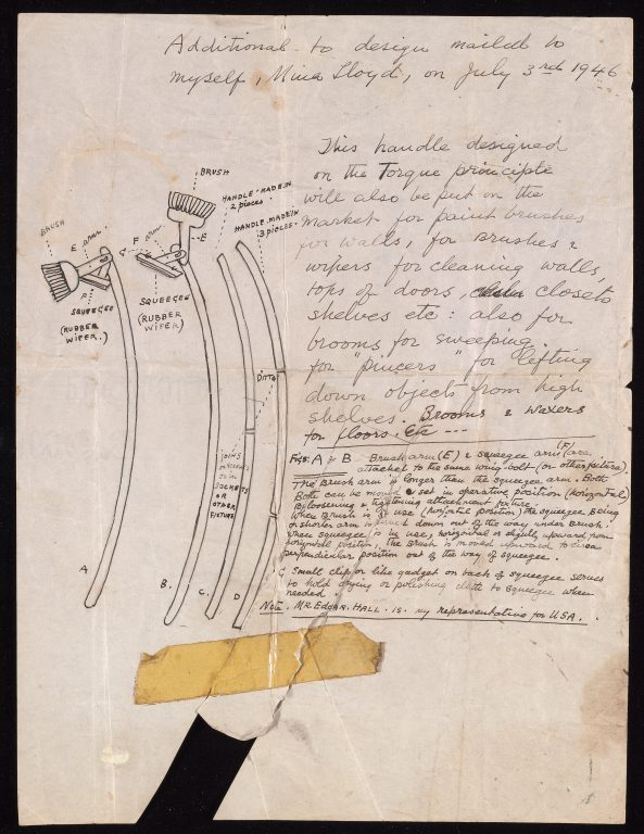 Loy's drawing of a mop with hinge