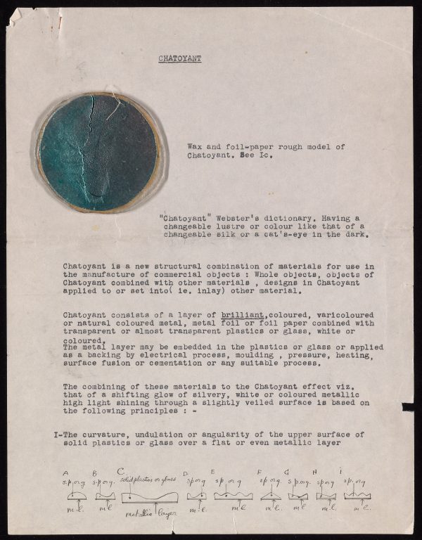 Letter describing Loy's design for Chatoyant