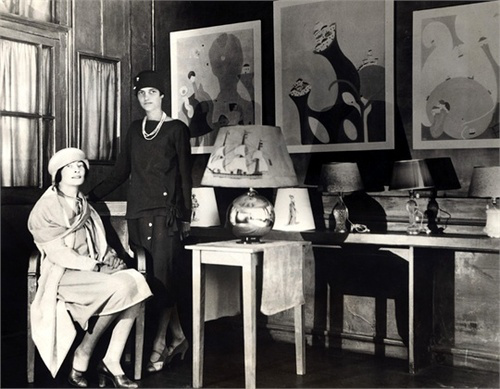 Mina Loy and Peggy Guggenheim in Paris lampshade shop c. 1926-1930