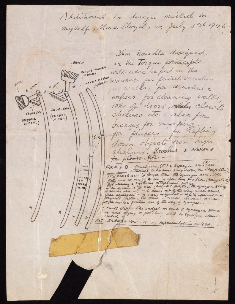 Loy's drawing of a mop with hinge