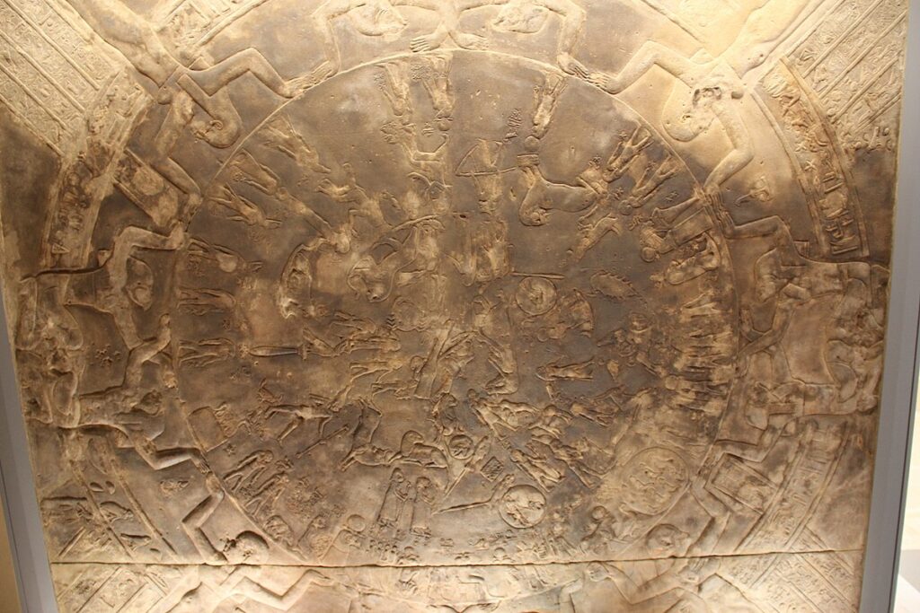 Todd, Gary. "Ancient Egypt Zodiac of Dendera." Wikimedia Commons, 15 July 2016. https://commons.wikimedia.org/wiki/File:Ancient_Egypt_Zodiac_of_Dendera_(28306172802).jpg