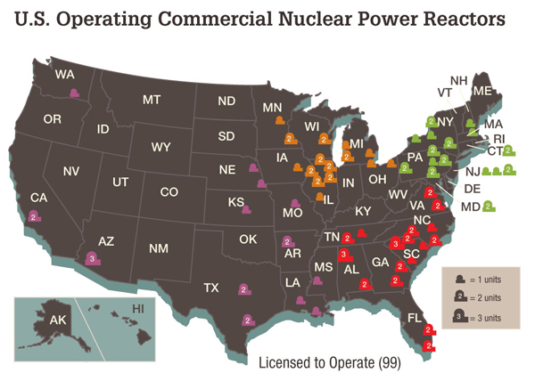 US nuclear power reactors map
