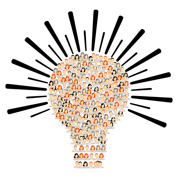 Stock Image of multiple headshots making the shape of a lightbulb.