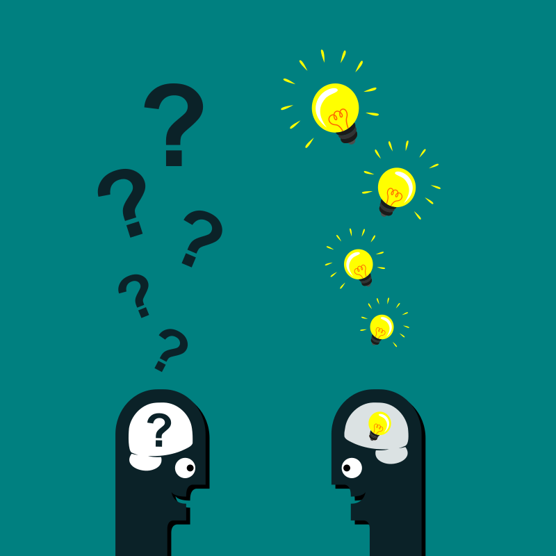 two heads with questions and ideas.