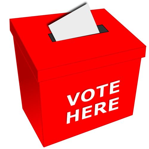 Voting box with sign "Vote Here" displayed on the front.