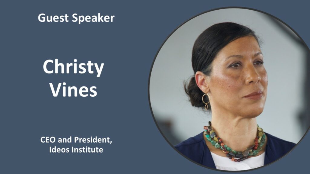 Introductory Image of Guest Speaker Christy Vines.