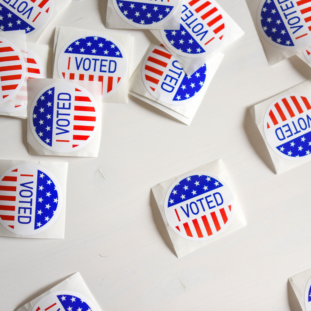 Stickers scattered with an "I Voted" design on each of them.