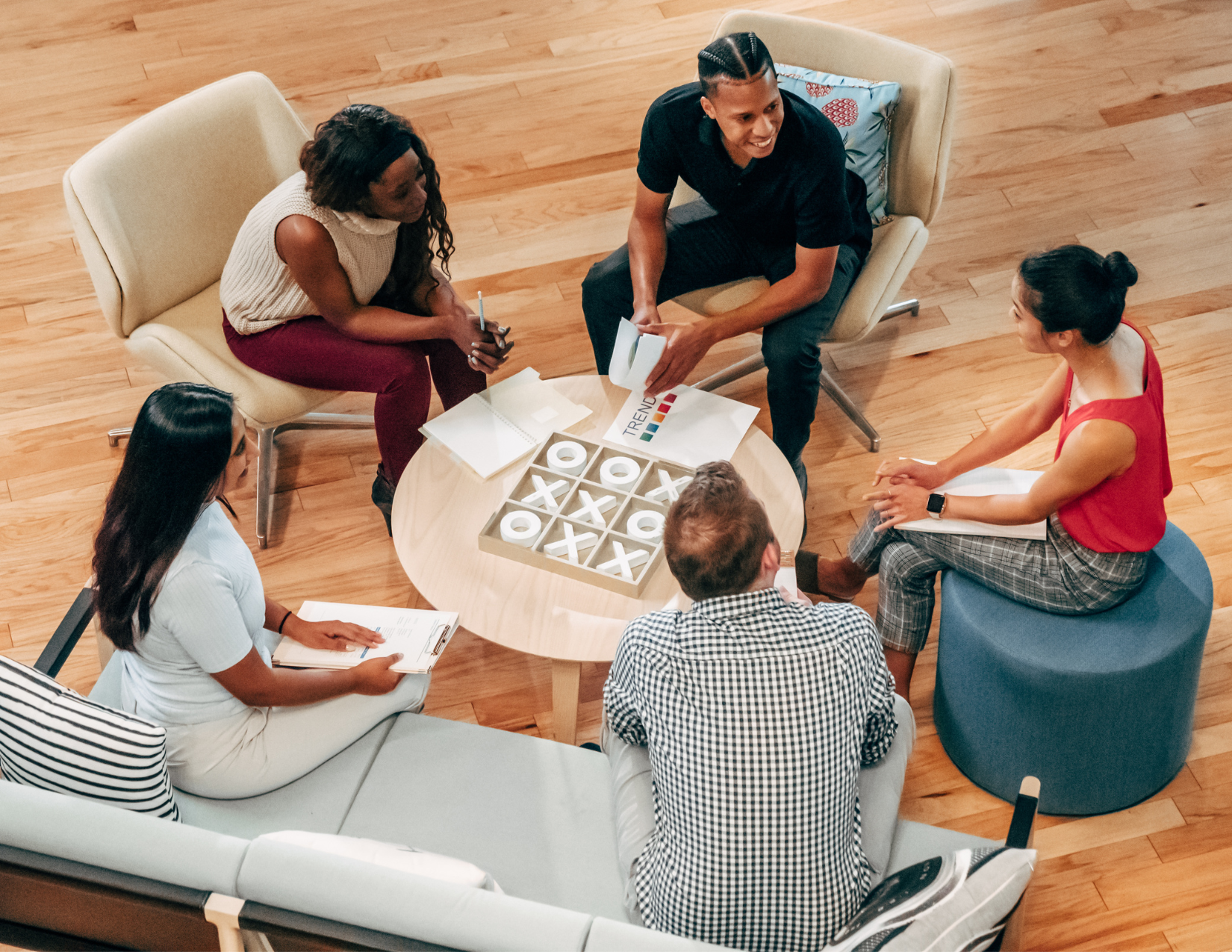People discussing at a round table
