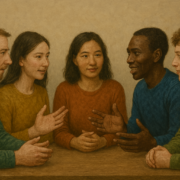 image of people talking around a table