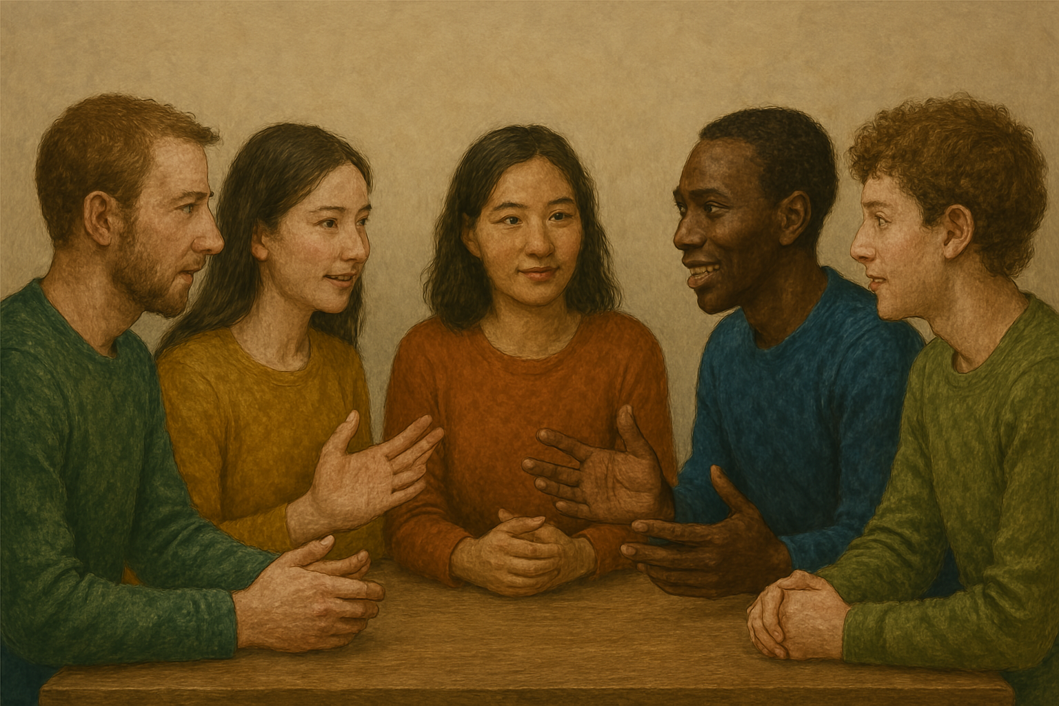 image of people talking around a table