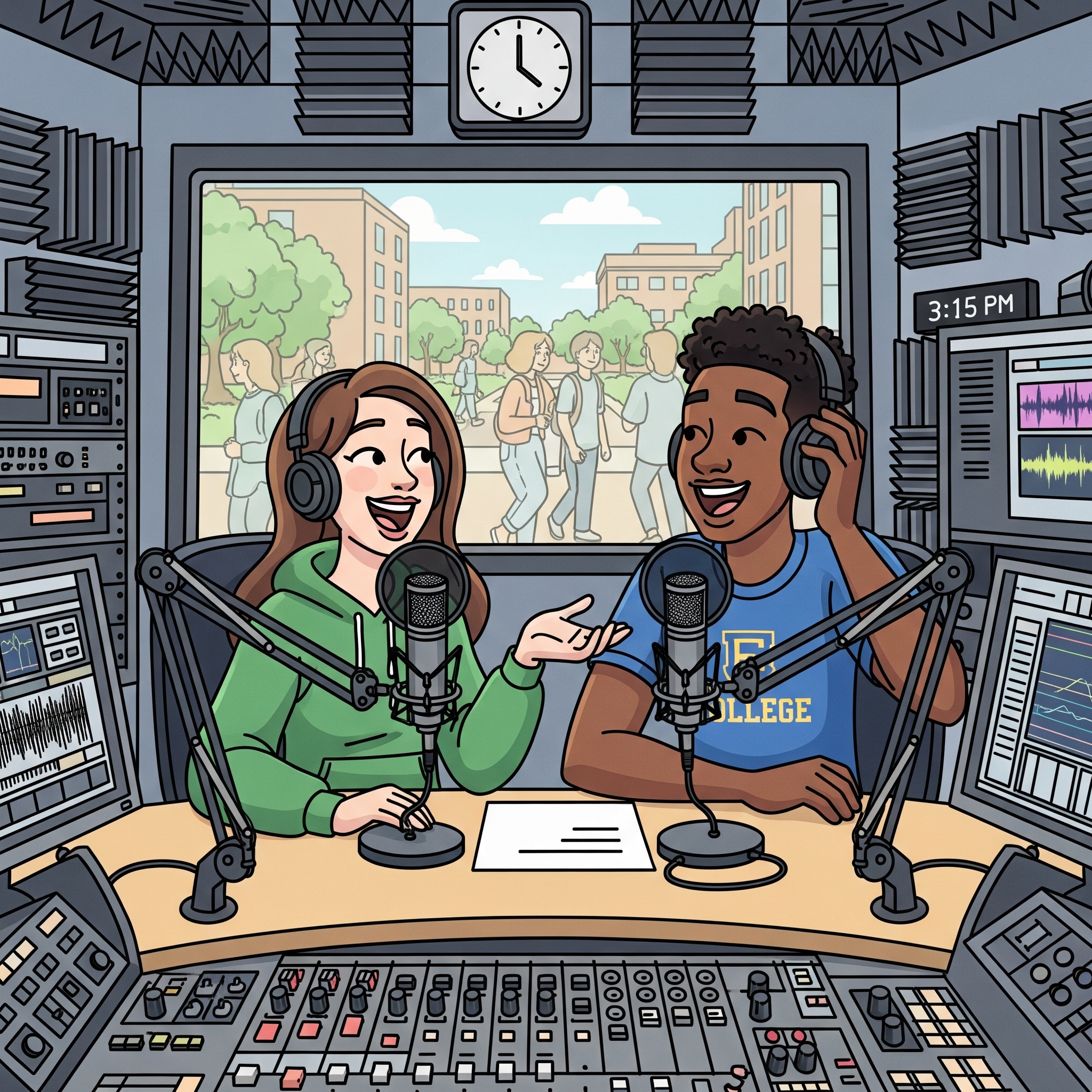image of two students hosting a radio show