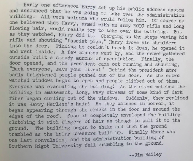 A student creative essay depicting the destruction and downfall of a counter-culture figure who attempts to force radical ideals on his classmates who simply do not care.