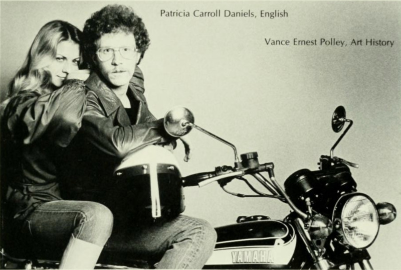Image of Patricia Cornwell on a motorcycle from Quips and Cranks