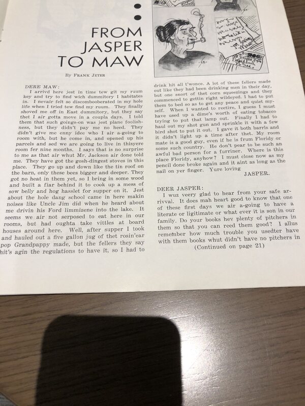 The first page of the short story contains a letter home in jibberish from a son to his mother