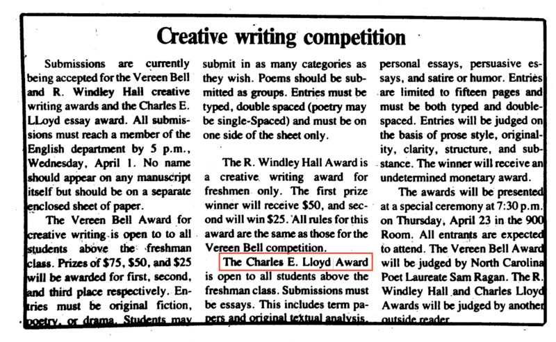Screenshot of Davidsonian article about creative writing competitions
