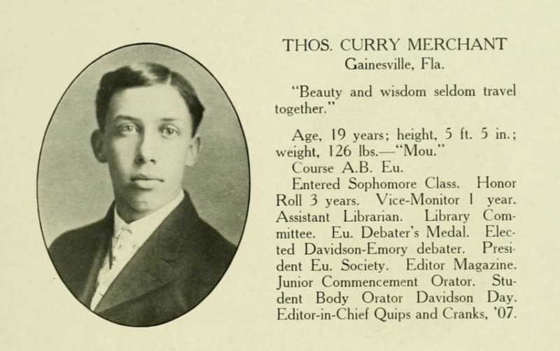 Merchant's quote "beauty and wisdom seldom travel together" pokes fun at his looks.