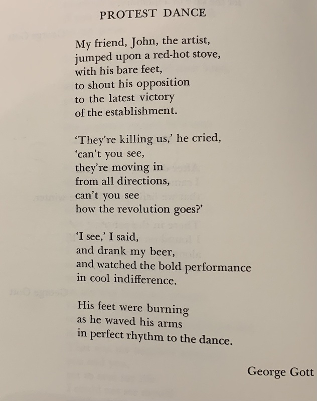 Cropped image of the Protest Dance poem. The poem describes students' indifference to the war, protests, etc..