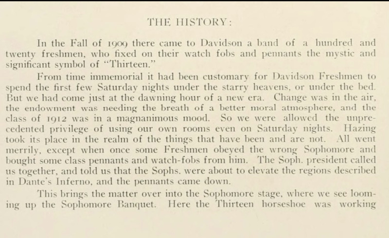 The mock epoch chronicles the strides the 1913 class had made in their time at Davidson College.
