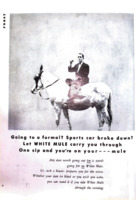 Fake ad with an image of a gentleman riding a white mule and accompanying text about drinking.