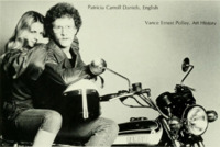 Image of Patricia Cornwell on a motorcycle from Quips and Cranks