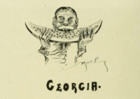 A cartoonish illustration of a Black man eating a watermelon