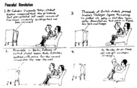 Political cartoon depicting student indifference about protest/ counter-culture.
