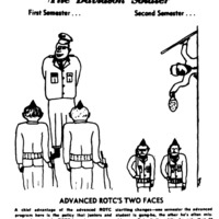 A political cartoon lampooning ROTC's presence on campus. It is not something to be taken seriously.