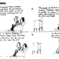 Political cartoon depicting student indifference about protest/ counter-culture.