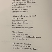Cropped image of the Protest Dance poem. The poem describes students' indifference to the war, protests, etc..