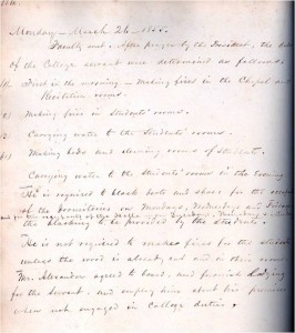 Servant’s Duties, Faculty Minutes from 26 March 1855