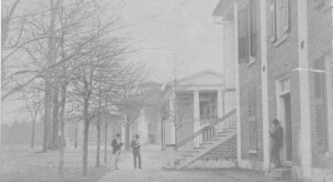 This is a photo of what the front of Chambers, the primary academic building of Davidson College, would have looked like around Leverett's time period. 