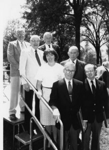 Alumni Award recipients in 1989. Don Davidson '39, Tom Clark'49, Sally Craig '81 (accepting for her father Ben Craig'54), Sam Smith '29, Boo Walker '39, Fred Smyre '34 and Alexander Schenck '34.