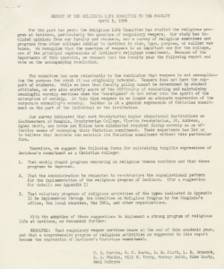 Will Terry's hand in dismantling the tradition of required vespers services can be seen here, in the Religious Life Committee's report to the faculty, April 5, 1966.