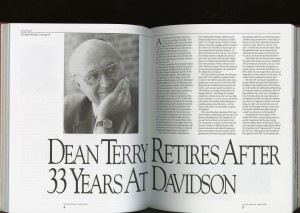 A cover story on his retirement in the Davidson Journal, Christine Bretscher Cavanaugh, '87, Spring  1994.