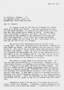 Will Terry's full response to the alumnus, April 30th, 197.