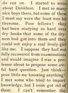 Commencement guest conveys disappointment with Davidson men, 1887. 