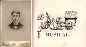 Edward Smallwood Vass pictured beside his sketch for a musical club (1895) 