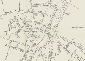 Portion of Davidson town map highlighting the west side.