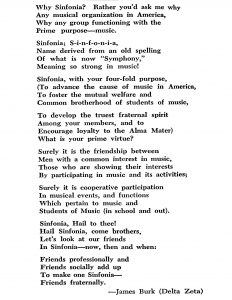 Excerpt from Sinfonia's pledge manual that explains why to join Phi Mu Alpha.