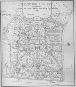 1915 Nolan map of campus. The "D" formed by Main Street and around the front of Chambers building.