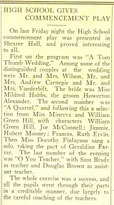 Newspaper clipping titled, "High School Gives Commencement Play"