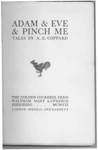 Adam and Eve title page with a rooster in the middle of the page